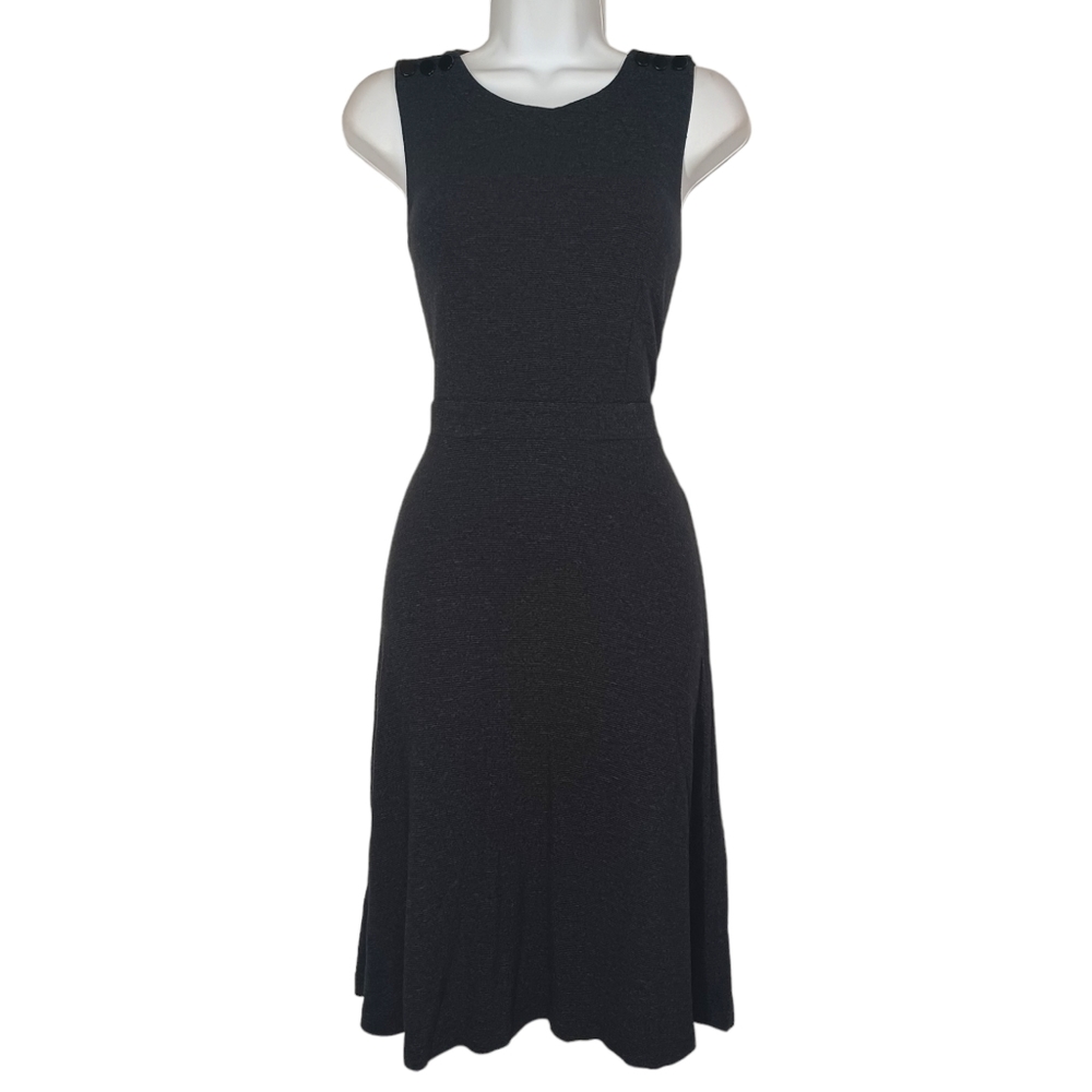 ANN TAYLOR LOFT Gray Black Thin Stripe Sleeveless Button Dress 6 S